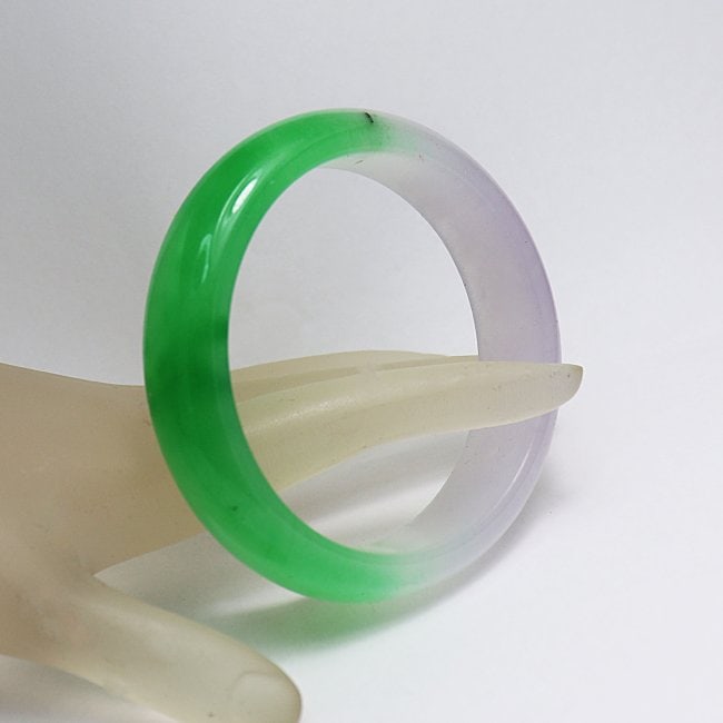 Translucent Solid Green/Light Violet Chinese Jade Bangle - 2