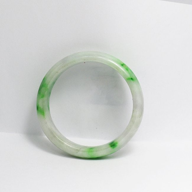 Translucent Solid Green/ Creamy Chinese Jade Bangle - 2
