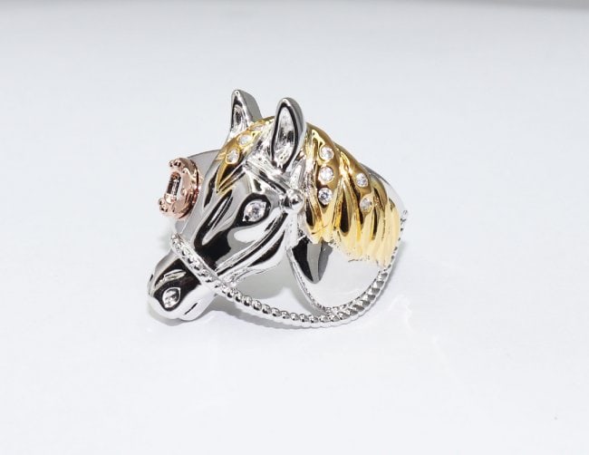 Man's Horse Ring .08Ct 18k 2 Tone Overlay 925 (1 of 4)