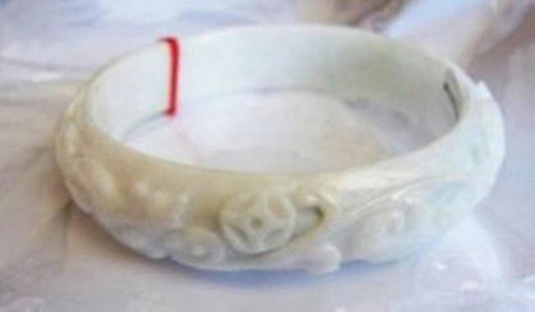 Cert Natural Jadeite Jade Carved Ruyi Bangle Grade A SZ 7.25 (1 of 5)