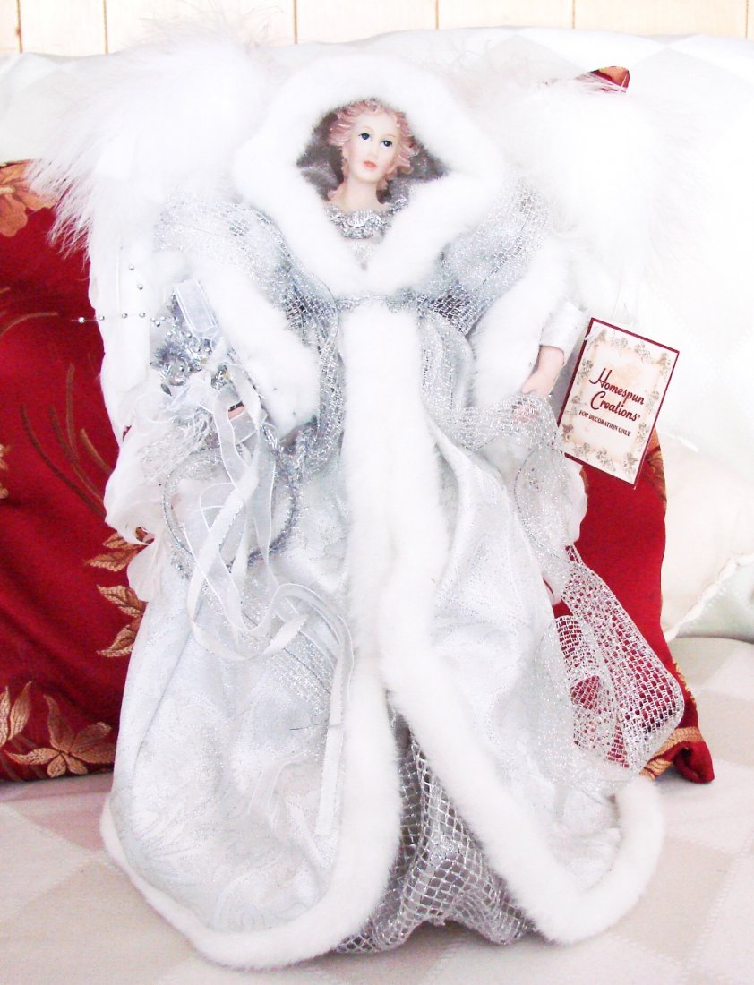 Kurt Adler 16"Inch White and Silver Fiber Optic Angle: Lighted Fiber Optic Animated Silver Angel Christmas Table Top Decoration
