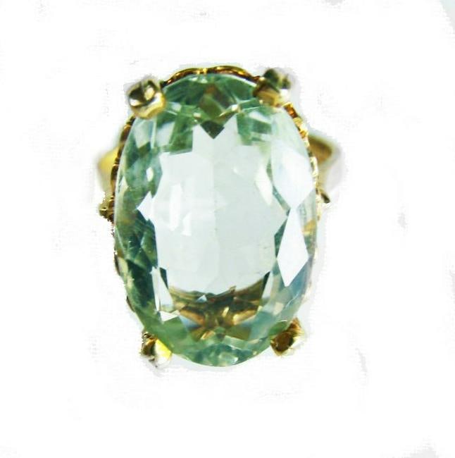 Natural Green Amethyst Ring 11.21Ct 14k Y/g: Gems: Natural Green Amethyst Weight: 11.21 Carat Oval Facet Measurement: 18x11.5x8 mm Clarity:VVS,Color:Green,Treatment: None Metal:14k Yellow Gold Weight: 6.48 grams Size: 7 Ring Face Size: L3/4" x W
