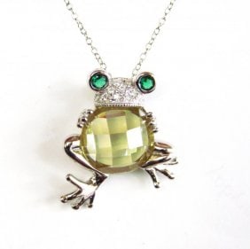 Creation Diamond/Limon Topaz/Emerald 6.10Ct 18k W/g Overlay: Gem: Creation Diamond/Limon Topaz/Emerald Item: Pendant Pendant size: 15x15mm White stone: .25 carat round brilliant (Clarity: VV1, Color: F) Limon/Emerald: 5.85 carat round (Clarity: VS1, Color: