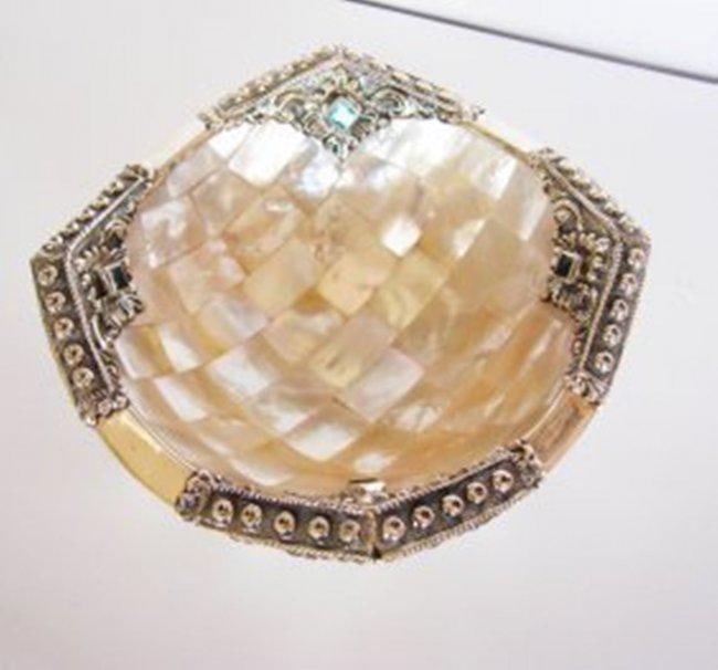 Collectable Item Mother Pearl/Topaz/ Silver 925: Gems Type: Natural Mother Pearl/Gemstones 19th Century Antiques Vintage Collectibles Pieces Class Size Height: 2" Width: 4" Class Weight: 7.2 Carat 7x7mm Facet Cut Clarity: VVS, Treatment: None Antiq