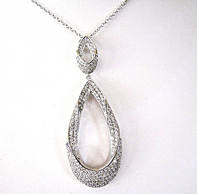 Ceation Diamond Chandeliers Pendant 4.42Ct 18k W/g Over: Creation Diamond Chandeliers High Quality Item Item: Pendant 221 Pieces 4.42 carat Round brilliant (Clarity: VVS, Color: F) Length: 2.5"x 9.10" inch, Thickness: 5.5mm Setting: Micro Pave 18k white gol