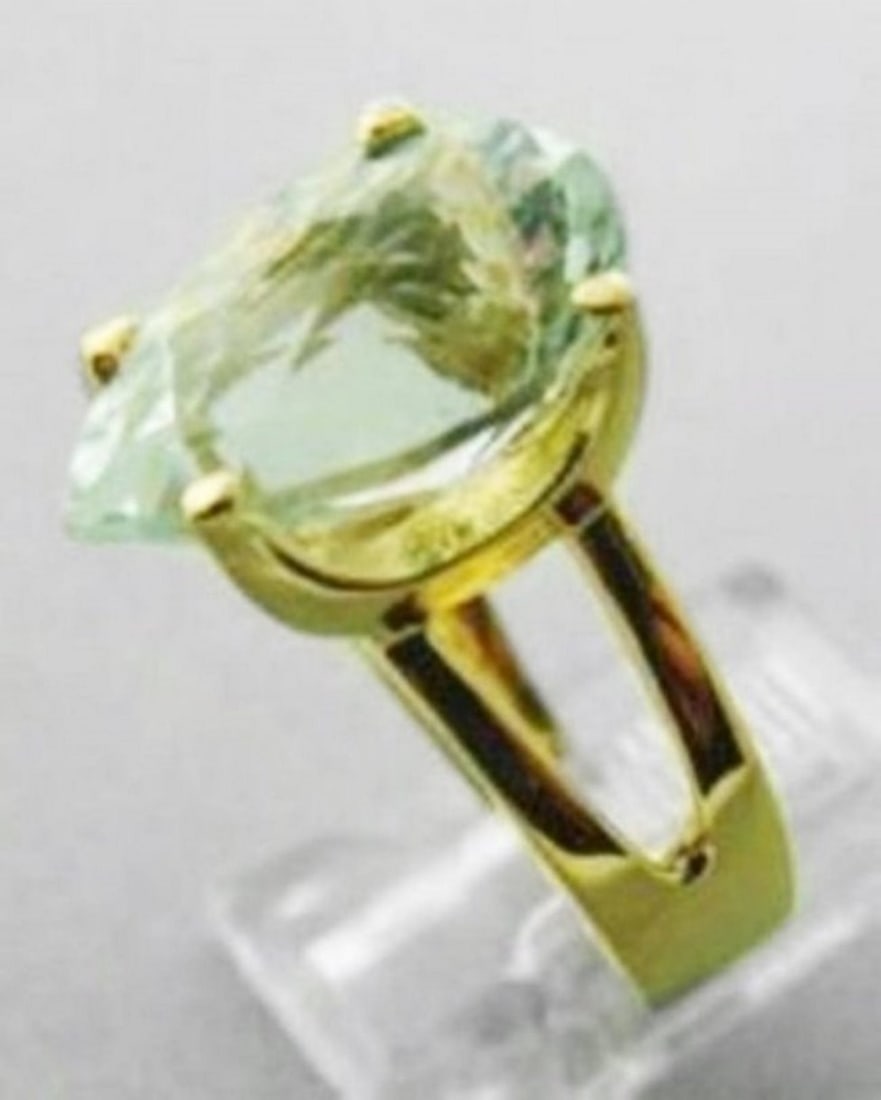 Green Amethyst Ring 6.37Ct VVS Setting 14k Y/G - 2
