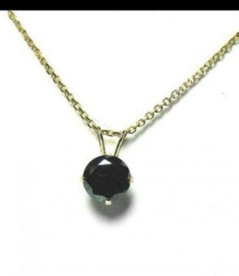 Black Diamond Necklace1.17 Carat 14K Yellow Gold: Stunning Black diamond Necklace Qty: 1 Condition: New Item: Necklace (Length: 16") Total diamond weight: 1.17carat round Clarity: Opaque, Color: Fancy Black Metal: 14k solid yellow gold (1.05grm)