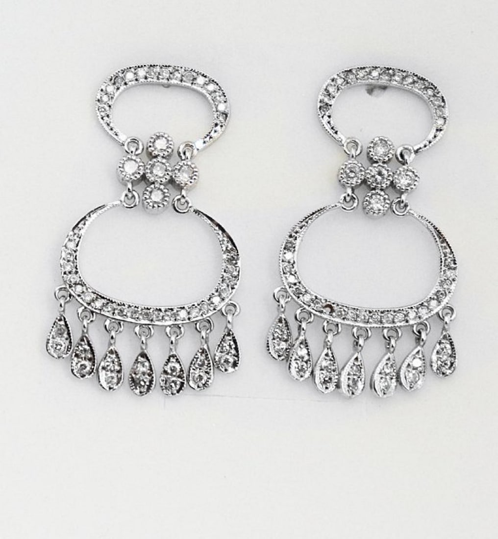 Chandelier Diamond Earrings 1.45Ct 14k White Gold: Gem Type: Natural Diamond Qty: 1 Pairs Condition: New Item: Chandelier Diamond Earring (Post/Backing, Length: 1.1/2", Width: .1") Total diamond weight: 1.45 carat round brilliant Clarity: SI1,Color: