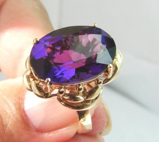 Amethyst Ring 14.13Ct 14k Yellow Gold: Gem Type: Natural Amethyst Item: Ring Quantity: 1 Condition: New Amethyst: 14.13 Carat oval shape Clarity: VVS Color: Violet Origin: Brazil Gold: 14k yellow gold and (5.60grm) Size