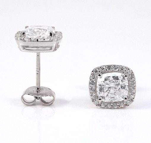Creation Diamond Stud Earring 2.15Ct 18kW/g Overl: Creation Diamonds Earrings High Quality Item Item: Stud Earrings Stone: 2.15 carat Cushion cut brilliant Clarity: VVS, Color: F Setting name: Micro Pave 18k White gold overlay of 925 silver Weight: 1.