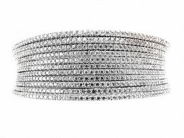 Creation Diamond Bangle 10.56Ct 18k W/g Overlay: Gem Type: Creation Diamonds High Quality Item: Bangle 704 Pieces Round Brilliant Weight: 10.56 Carat Clarity: VS, Color: D Setting: Prong Metal: 18k White gold overlay 925 silver Weight: 67.17 grams, 