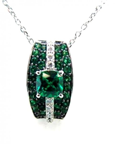 Creation Dia/Emerald Pendant 3.75Ct 18kW/g Overlay: Creation Diamonds/Emerald Pendant and high quality Item Item: Pendant Creation Diamond: .28carat round brilliant (Clarity: VVS1, Color D-E) Creation Emerald: 3.47 Carat Round/Princess cut shape (Clari