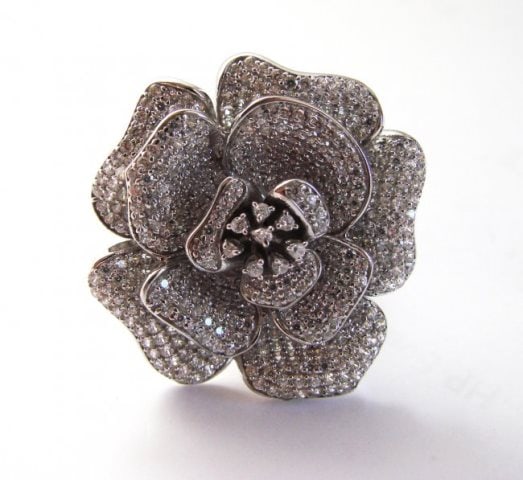 Ceartion Diamond Ring 3.87Ct 18k W/g Overlay: Gem Type: Creation Diamond High Quality Item Quantity: 1 Item: Ring (Size: 7) Weight: 3.87 carat (Clarity: VVS1, Color F) Setting: Micro Pave Metal: 18k White gold overlay of 925 silver Weight: 11.81 