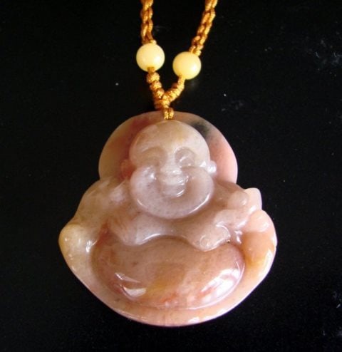 Natural Jadeite Jade Buddha God Pendant: Handwork Jadeite Carving Buddha God Qty: 1 Carving Back Side Smooth Item Type: Pendants Grade: B Origin: China (Mainland) Color: Golden and Blood Style: Trendy Jade Weight: 29 grams Size: