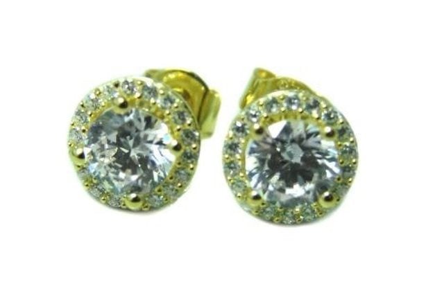 Creation Diamond Stud Earring 2.40Ct 18k Y/g Over: Creation Diamond Earrings High Quality Item Stone: 2.40 carat Center: 2.00 Carat VS-1 Color: F Surrounding:.40 Carat Clarity: VS-1 Color: F Setting name: Prong Setting 18k Yellow gold overlay 925 silv
