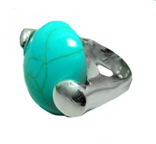 Vintage Creation BlueTurquoise Cabochon Rings Sterling Silver: Vintage Creation Cabochon Blue Turquoise Quantity: 1 Item Name: Vintage Cabochon Blue Turquoise Ring Face Size: 1" Size: 7 Setting: 6 Prongs Band thickness: 3-4mm Design: Vintage 925 Silver we