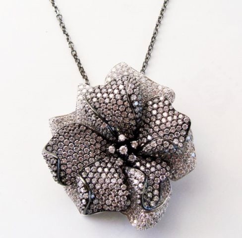 Creation Diamond Pendant 6.45Ct 18k B-W/g Overlay: Gem Type: Diamonds Creation High Quality Item Item:Pendants-Weight: 6.45 carat (Clarity: VVS, Color F) Setting name: Micro Pave Metal: 18k Black and White gold overlay 925 silver Weight: 17.40 grams, 