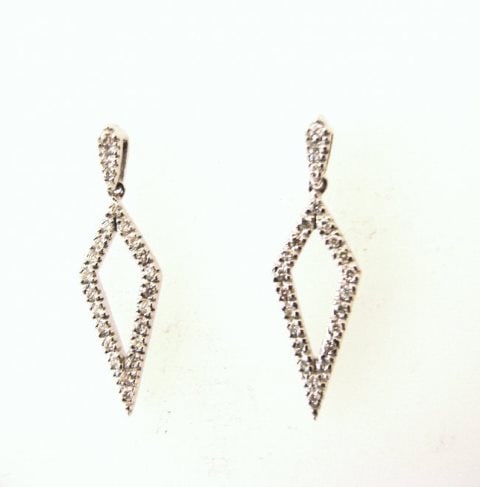 Diamond Earrings Dangle .46 Carat 14k W/g: Gems: Natural Diamond Qty: 1 Paris Item: Earrings Weight: .46 carat Round Brilliant Clarity: SI1-Color: G-Treatment: None Metal: 14k white gold-Weight: 3.22grm Size: L 1.1/8" x W 8.2 mm-Thickness:1.7 