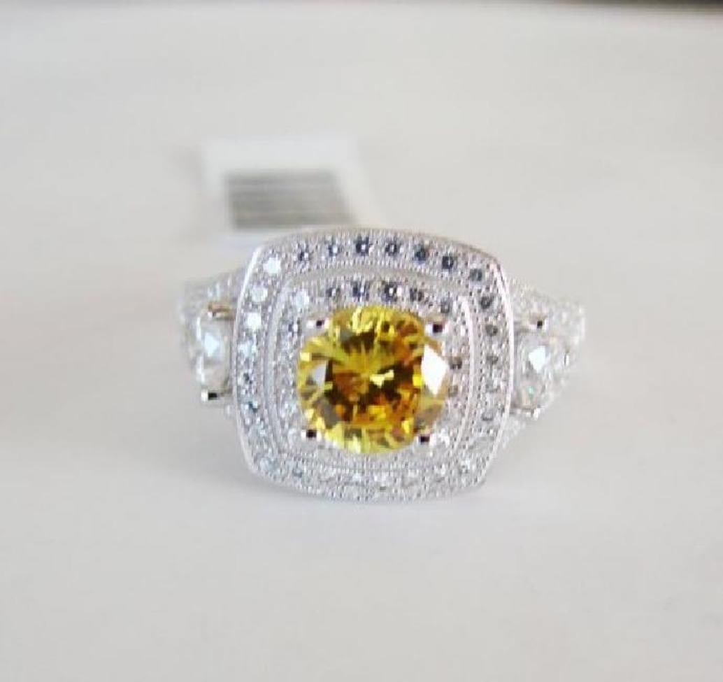 Creation Diamonds Ring 2.15Ct 18k W/g Overlay: This item was made by high quality handicrafts Gem Type: Creation Diamonds High Quality Item Total Weight: 2.15 carat Center Creation Fancy Yellow 1.00 Carat Band Setting Creation White 1.15 Carat Cla