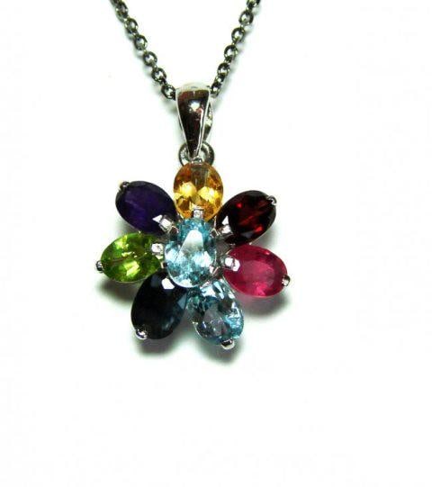 Natural Multicolor Pendant 9.20Ct 18k W/g Overlay: Gems Type: Natural Beautiful Multicolor Stones Item: Pendant 8 Pieces: Multicolor Measurement: 7x5 mm, Weight:9.20 Carat Clarity: VS, Color: Multicolor Shape: Oval Facet Origin: Brazil Metal:18k Wh
