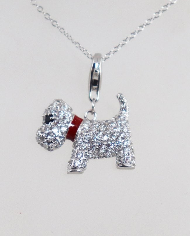 Dog Pendant 1.35 Creation Diamond 18k White gold Over: Gem: Creation, White Diamond White Stone: Clarity: VS1, Color: F Length: Almost an inch Width: Almost an inch Stone: Approximately Weight 1.35 CT Item: Pendant Metal: 4.10 grams 18 White gold overlay 