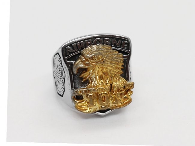 Man's Airborne Stainless Steel/Two-Ton Ring: Quality: 1 Item: Ring Weight: 22 grams Size: 11.5 Face Measurement: 25 mm X 25 mm Width Band: 5 mm Thickness: 2.5 mm Design: Eagle/Two-ton Condition: New Metal: Stainless Steel, This item was by