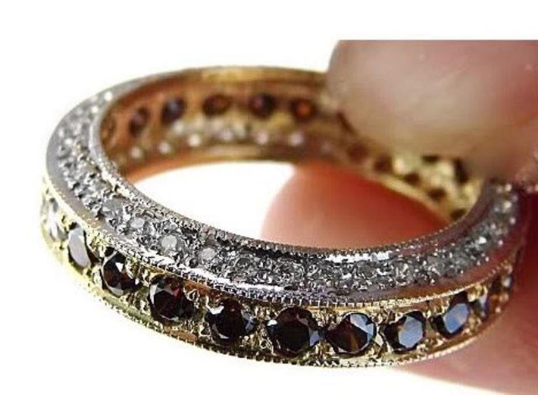 Brown/White Diamond Eternity Ring 2.66Ct 14k Y/g: Gem Type: Natural Brown/White Diamond Qty: 1 Condition: New Item: Ring (Size: 6.5) Band thickness 2-mm Total brown diamond: 1.64 carat rounds Clarity: SI1, Color: Fancy Brown Total white diamond weigh