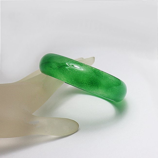 Natural Translucent Solid Green Chinese Jade Bangle - 4