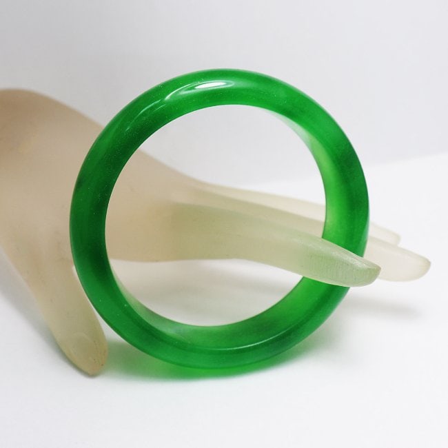 Translucent Solid Green Chinese Jade Bangle Size: 7 - 4