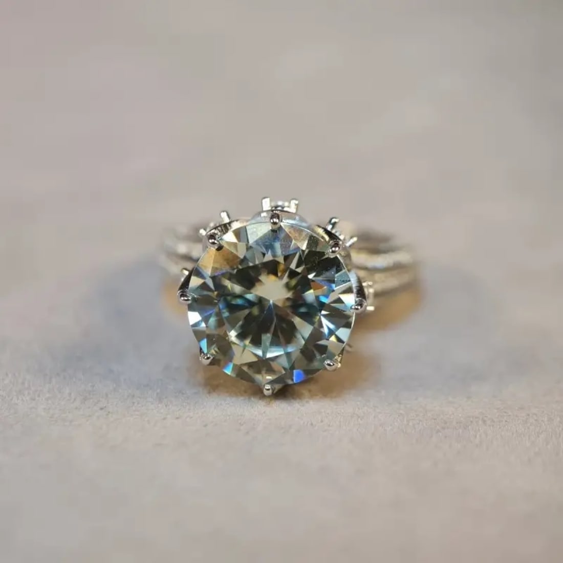 Women's Moissanite Ring 10.60 Carat 18k W/G Overlay 925