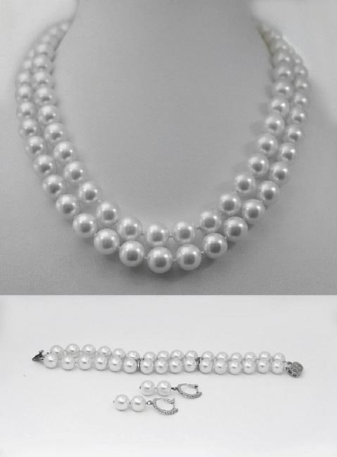 Swarovski Pearl 10mm 2 Layer Set & 925 Silver Clasps: Gem Type: Swarovski Color: Creamy/White, Size: 10 mm Luster: Excellent 4 pieces Length: 17.5" Bracelet: 7" Earrings: 1.5" Metal: 925 Silver Knot: Between each pearl Thread: Silk