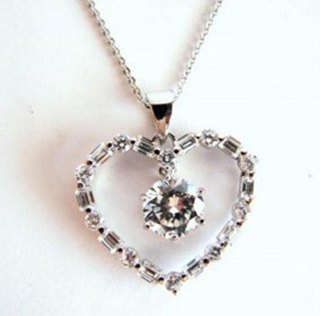 Creation Diamond Heart Pendant 3.75Ct 18k W/g Overlay (1 of 3)