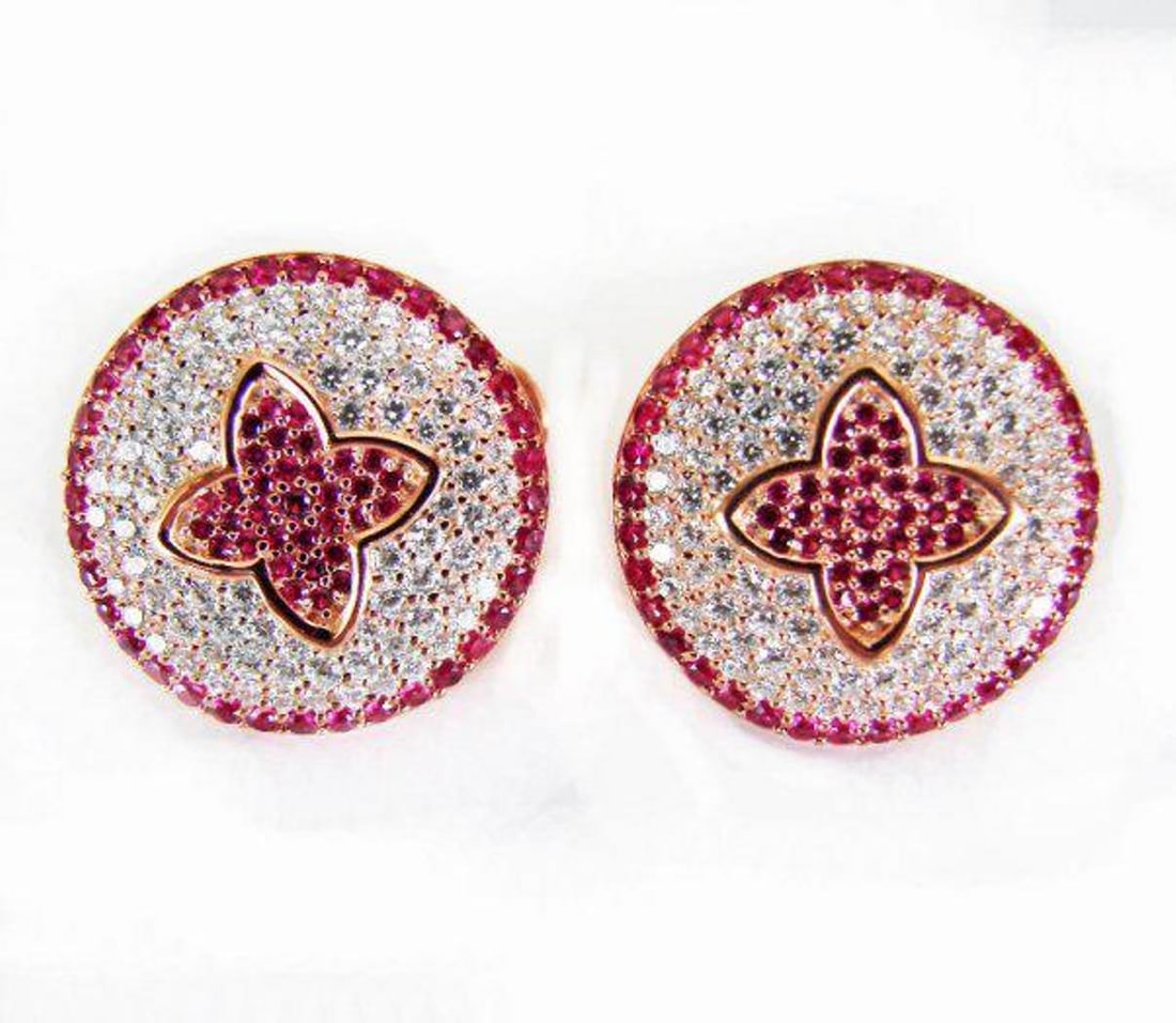 Creation Diamond Ruby EarringS 4.20Ct 18k R/g Overlay: Gem Type: Creation Diamonds Ruby High Quality Quantity: 1 Pairs Earring Weight: 3.00 carat (Clarity: VVS1, Color D-E) Ruby Weight: 1.20 Carat (Clarity: VS, Color: Red) Setting name: Micro Pave 18k Ros