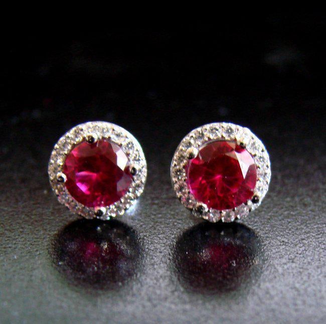 Creation Diamond & Rubby Stud Earring 2.42Ct 18k W/g (1 of 2)