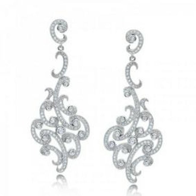 Creation Diamond Earrings 2.15Ct 18k W/g Overlay: Creation Diamond High Quality Qty: Pair Item: Earrings Weight: 2.15 carat Round Brilliant clarity: VVS, Color: F Length: 2"x Width 3/4" inch Setting: Micro Pave 18k White gold overlay 925 silver