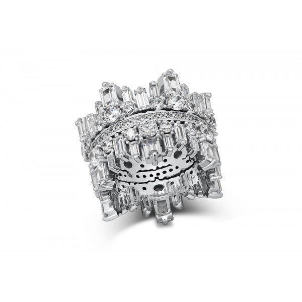 Creation, Diamond Entity Ring 11.58 Ct 18k W/g Overlay: Gem Type: Creation, Diamond Item: Entity Size: 8 Stone: 11.58 carat Round/Baguette brilliant Clarity: VS1 Color: G Metal: 18k white gold overlay 925 Silver Weight: 13.75 Grams, Width: 14mm