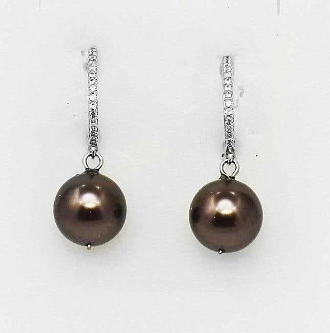 Swarovski Pearl Earrings &Creation, Diamond .25CT 18k W/g: Gem Type: Creation, Diamond High Quality Item Item: Earrings Stone: .25 Carat round brilliant, Clarity: VSI, Color: F Swarovski Pearl: Size: 12mm, Luster: Excellent, Color: Chocolate Length: 1.30 inch