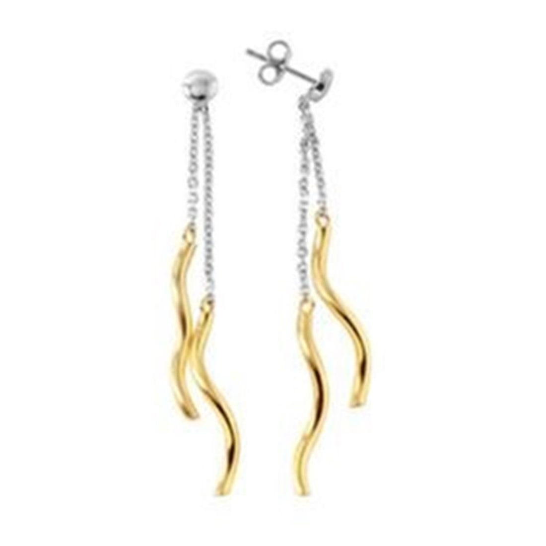 Twisted Drop Earrings Tow-tone 925 18k Y/g Overlay: Item: Twisted Drop Earrings Dimensions: 50mm x 5mm Metal: 18k Yellow /White Gold overlay 925 Silver Post/Backing Condition: New Made in Italy