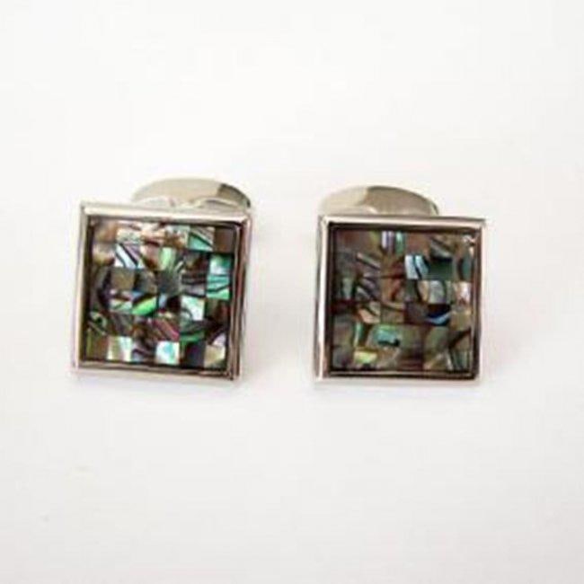 Men Cufflink Mother Pearl 18k W/g Overlay: Gems Type:Natural Mother Pearl Square Cabochon Measurement: 15x18 mm Clarity: Translucent,Color:Multicolor Cufflink Size: L 1"inch x W 17.3mm Shape: Square Metal: 18k White Gold Overlay Stainless Stee