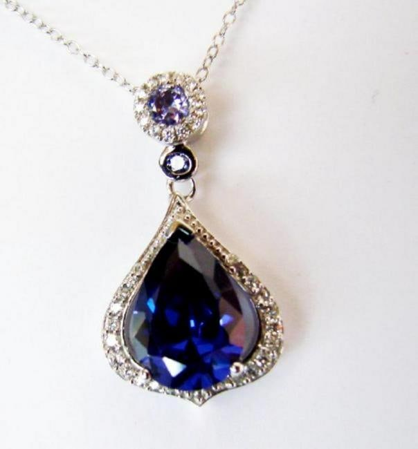 Creation Diamond/Tanzanite Pendant 8.47Ct 18k W/g (1 of 3)