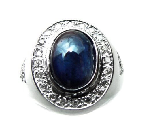 Men's Cabochon Sapphire Ring: 4.02Ct D:.52Ct 14k W/g (1 of 4)