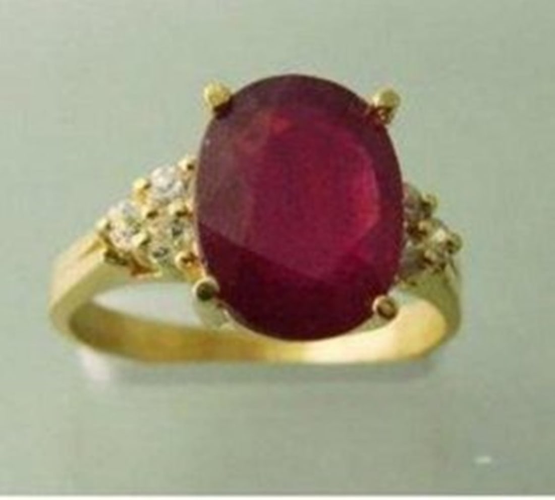 Natural Ruby Diamond Ring 3.21Ct 14k Y/g: Gem Type: Natural Ruby Diamonds Item: Ring Diamonds 6 Pieces Weight:.22 carat Round Brilliant Clarity:SI1,Color:H, Treatment: None Ruby Weight: 2.97 carat Shape: Oval Facet Clarity: SI, Color: Pink Re