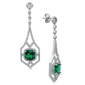 Creation Diamond/Green Garnet Earring 3.50Ct 18k W/g: Gem: Creation Diamond/Green Garnet Qty:Pairs Item: Earrings Diameter: 1.5"x .50" inch 2 Pcs Center stone: 2.35carat Octagon shape, size 8x6 mm Clarity: VSI, Color: Green Creation Diamond: 1.15 carat r