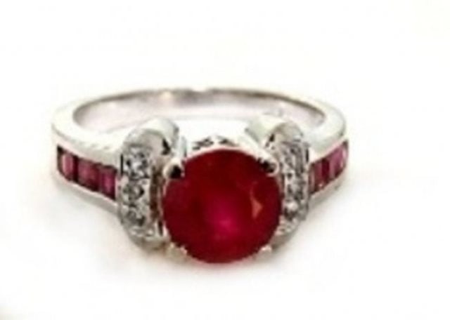 Anniversary Ruby Diamond Ring 2.81Ct 14k W/g: Gem Type: Natural Ruby and White Diamond Qty: 1 Condition: New Item: Ring (Size: 7) Band thickness: 3-4mm Total diamond weight: .15 carat round brilliant Clarity: SI3, Color: H-I Ruby total weight: 2.