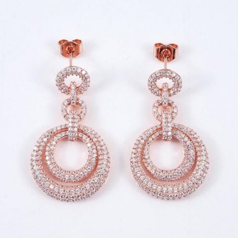 Creation Diamond Earring 4.12Ct 18k R/g Overlay: Creation Diamond Quality Earrings Clarity: VVS Color: F Cut: Brilliant Stone: Approx 4.12 carat round shape Quantity: 1 Pear Item: Earrings Length: 1" x Width: 11. mm 18k Rose gold overlay of pure