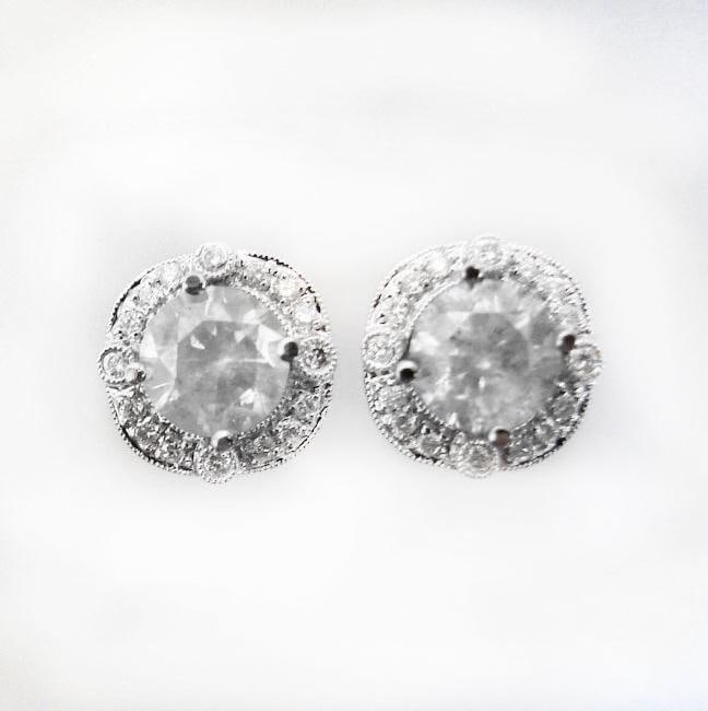 Jacket Stud Earrings Diamond 3.03Ct 18K White Gold (1 of 8)