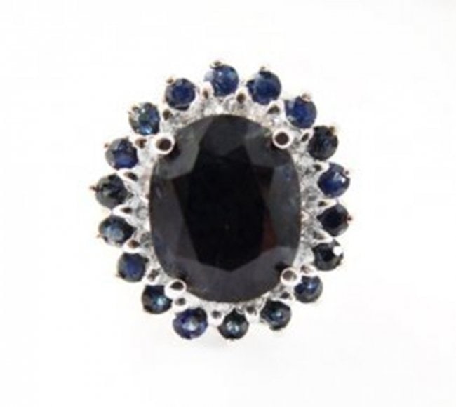 Blue Sapphire Diamond Ring 8.97Ct 14k White Gold: Gem: Natural Blue Sapphire & Diamond Item: Ring-Size: 7 Ring face diameter: 18.2x19.5mm Diamond: .72 carat round shape brilliant (Clarity: SI-2, Color: H-I) Center Sapphire: 6.27 Carat Oval Shape (Cla