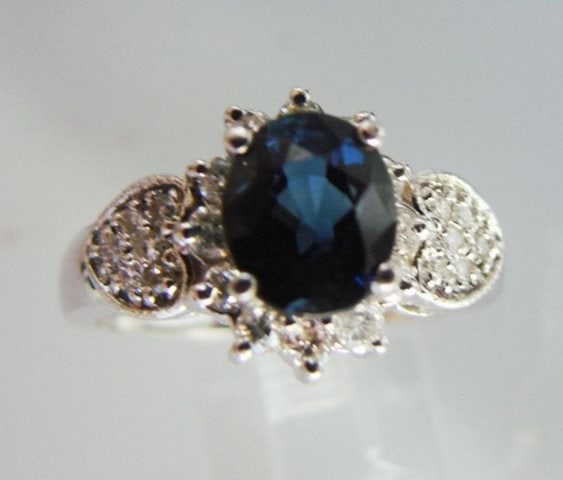 Blue Sapphire: 1.78Ct & Diamond Ring .50Ct 14k W/g: Gem: Natural Blue Sapphire & Diamond Item: Ring, Size: 6.5 Diamond: .50 carat round shape brilliant (Clarity: VS1, Color: G) Sapphire: 1.78 carat oval shape (Clarity: Transparent, Color Midnight blue,