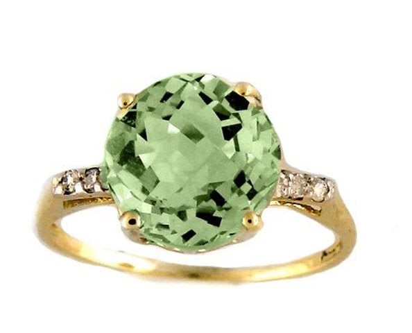 Green Amethyst: 2.10 CT & Diamond: .12 Ct Ring14k Y/G (1 of 2)