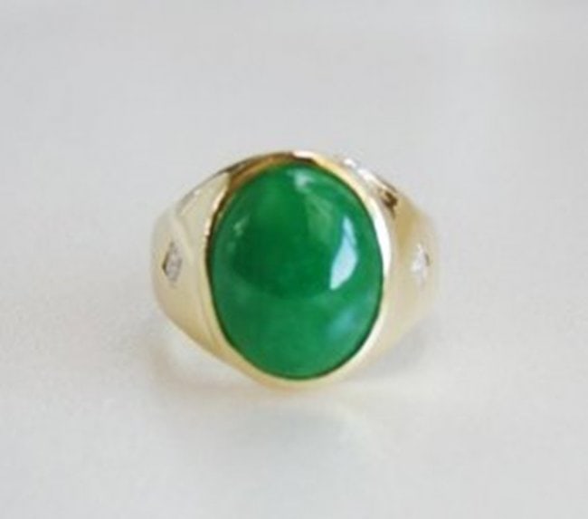 Man's Jade Ring Diamond: .20Ct/Jade 9.26Ct 14k Y/g (1 of 5)